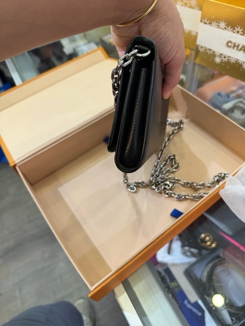 Louis Vuitton Black V-Accent Chain Crossbody Bag